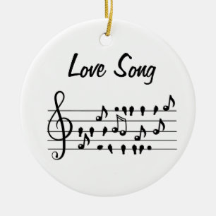 Love Song Bird Notes Black White Art Ceramic Ornament