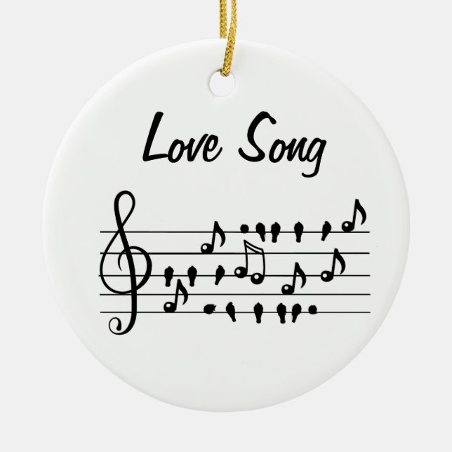 Love Song Bird Notes Black White Art Ceramic Ornament (Front)
