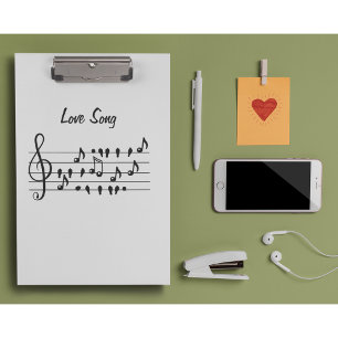 Love Song Bird Notes Black White Art Clipboard