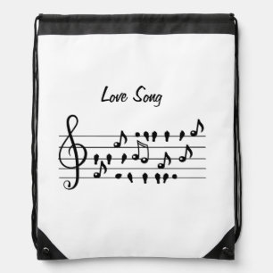 Love Song Bird Notes Black White Art Drawstring Bag