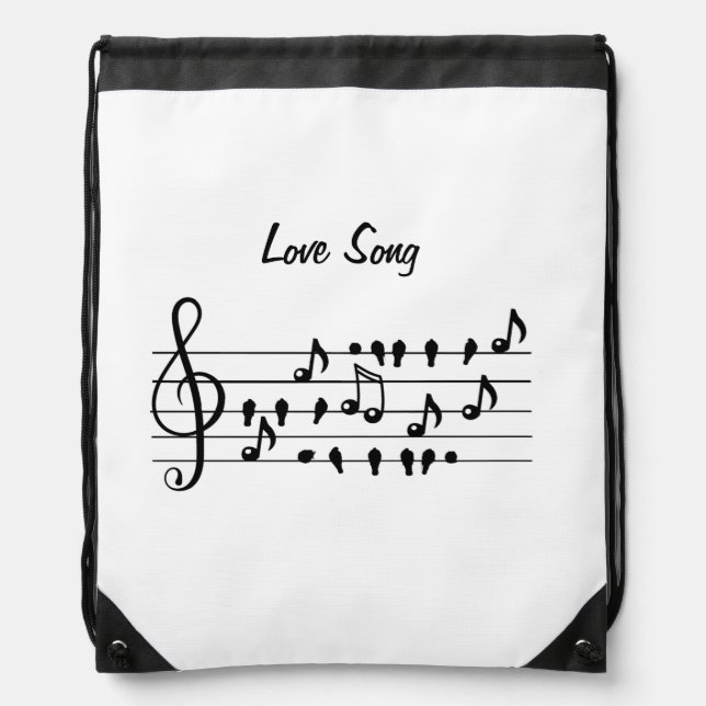 Love Song Bird Notes Black White Art Drawstring Bag (Front)