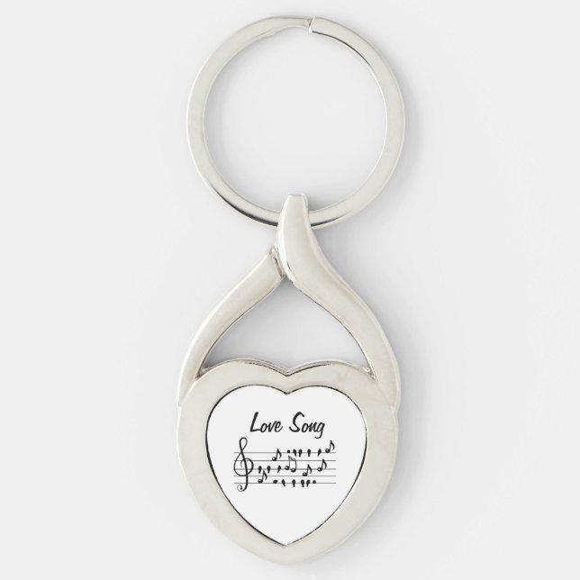 Love Song Bird Notes Black White Art Keychain (Front)