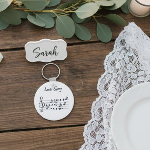 Love Song Bird Notes Black White Art Personalized  Keychain