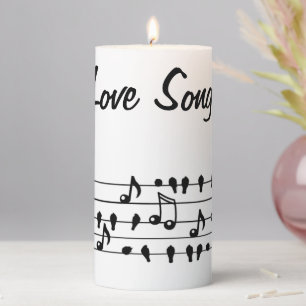 Love Song Bird Notes Black White Art Pillar Candle