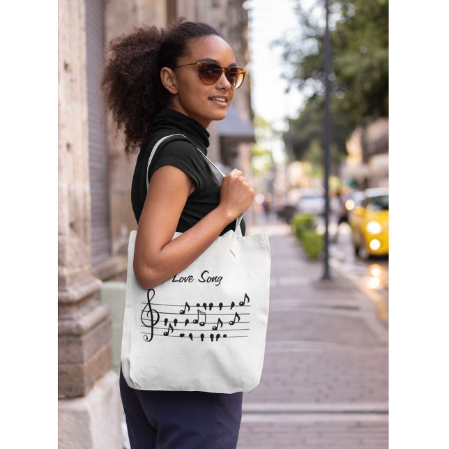 Love Song Bird Notes Black White Art Tote Bag (Creator Uploaded)