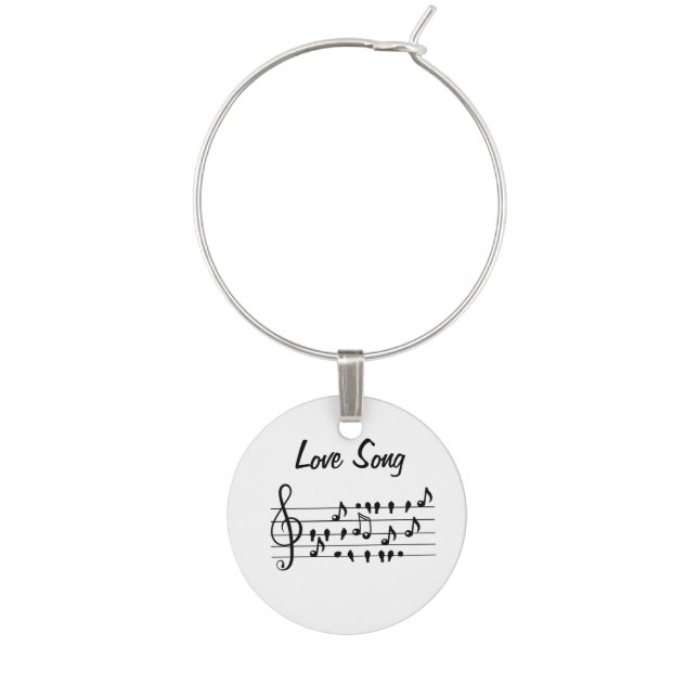 Love Song Bird Notes Black White Art Wine Charm (First Charm)