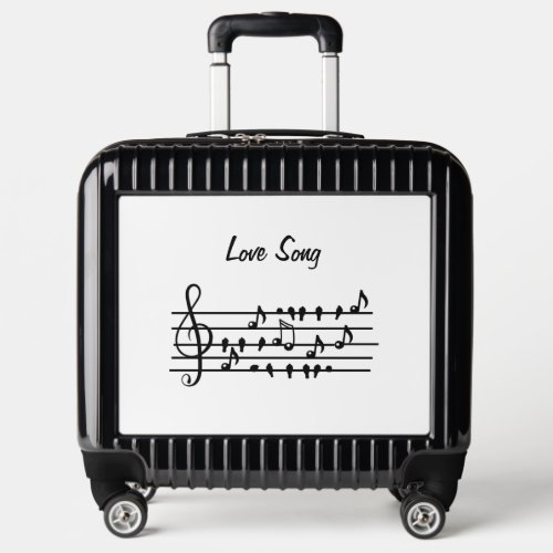 Love song birds sitting in between musical notes luggage