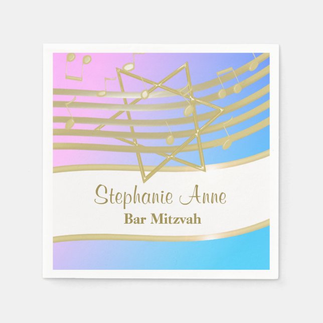 Love Song Music Bat Mitzvah Silver Paper Napkins (Front)