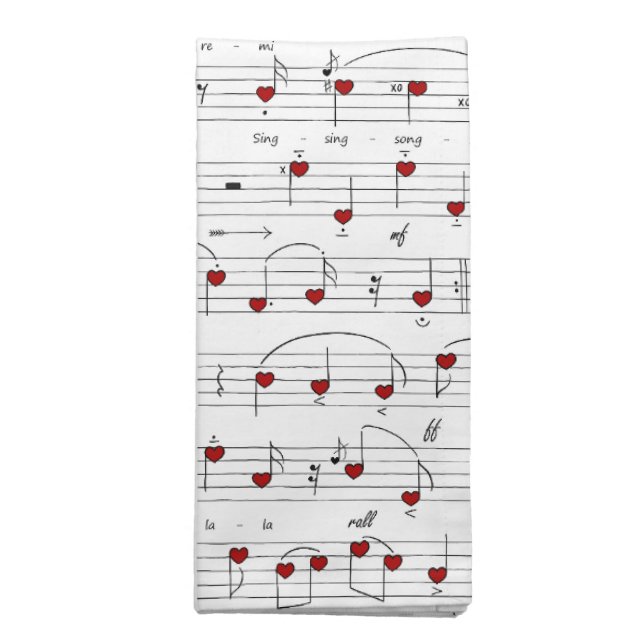 Love Song Red Heart Music Score Cloth Napkin (Folded)