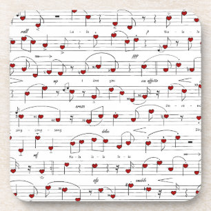 Love Song Red Hearts Music Score Beverage Coaster