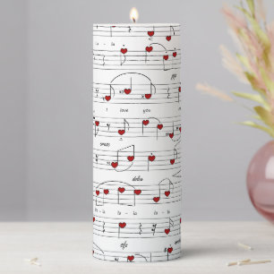 Love Song Red Hearts Music Score Pillar Candle