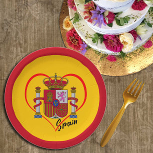 Love Spain party, patriotic Spanish flag, Heart Paper Plates