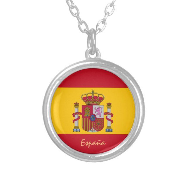 Love Spain & Spanish Flag fashion / sports fans Silver Plated Necklace (Front)