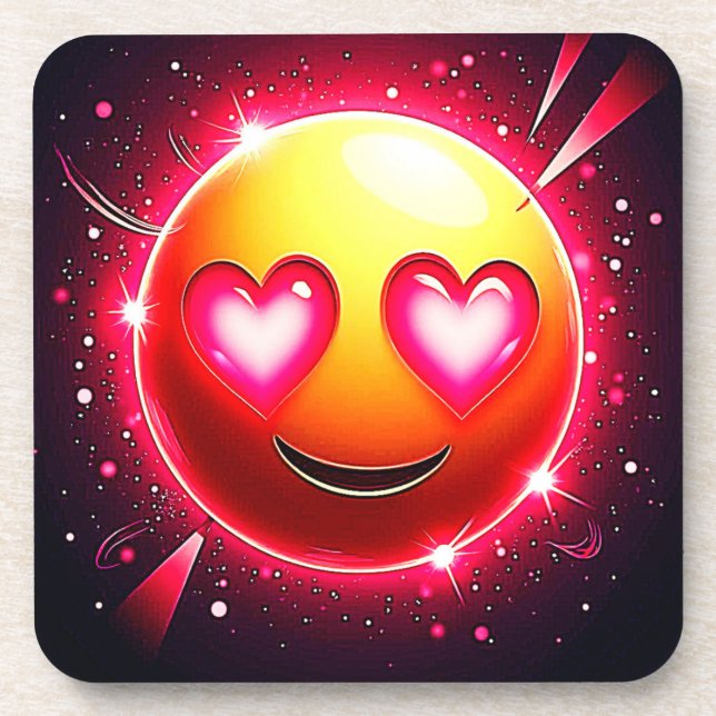 Love Sparkle Emoji Hearts Beverage Coaster (Front)