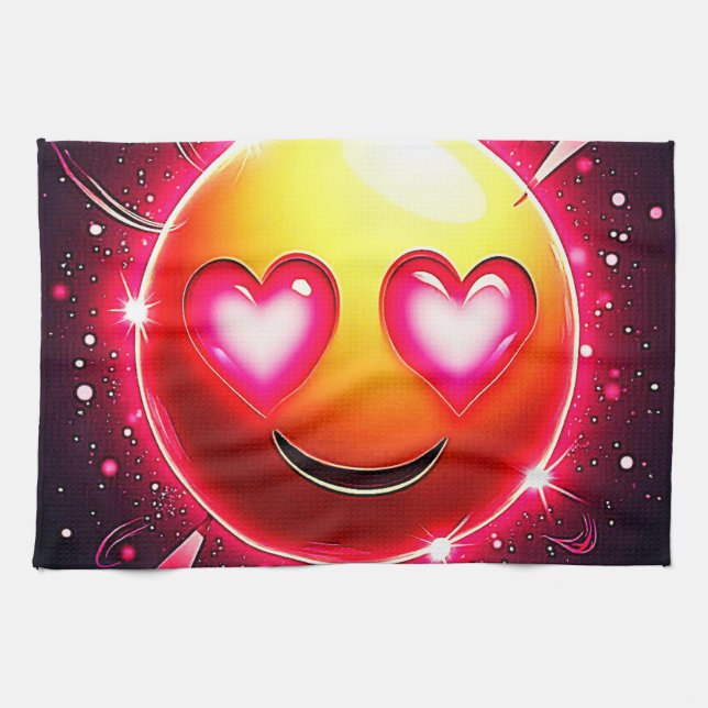 Love Sparkle Emoji Hearts Kitchen Towel (Horizontal)