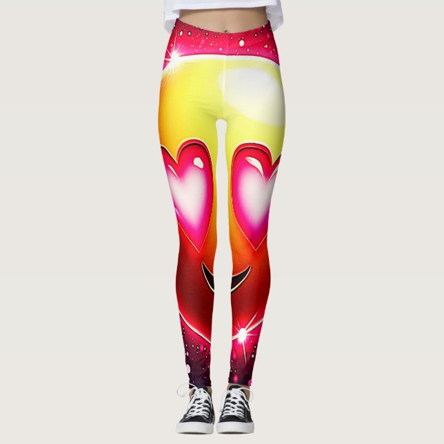 Love Sparkle Emoji Hearts Leggings (Front)