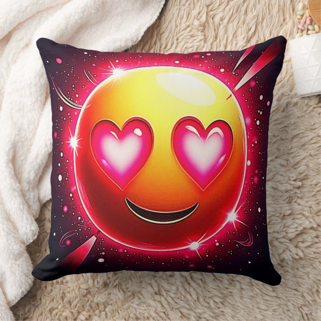 Love Sparkle Emoji Hearts Throw Pillow (Blanket)