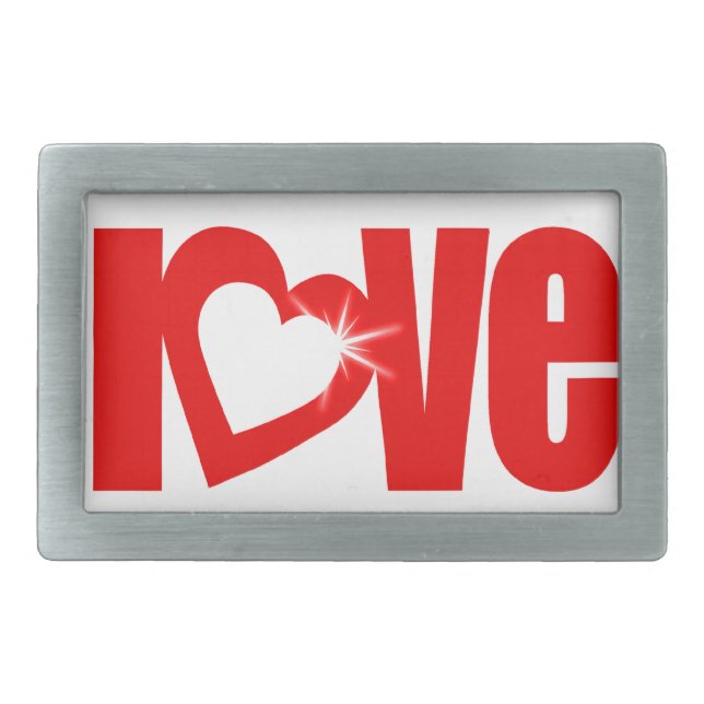 "love" sparkle white red heart text belt buckle (Front)