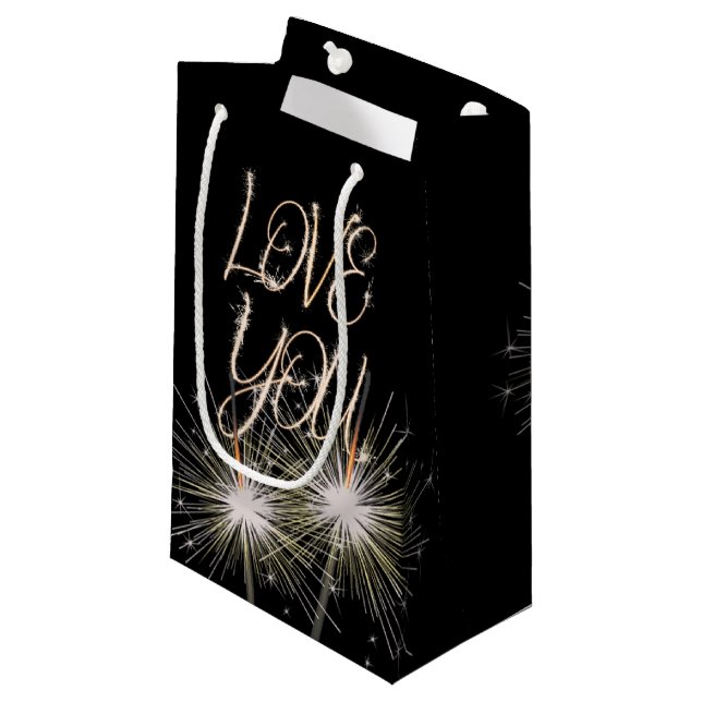 Love Sparklers on Black Small Gift Bag (Front Angled)