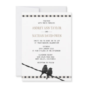 Love - Sparrow Pair B&W Photo Love Quote Wedding Invitation