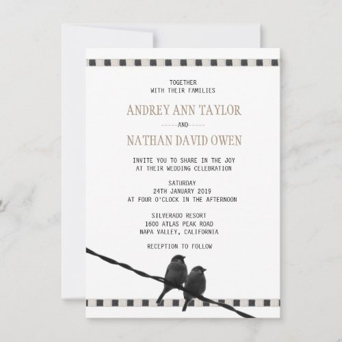 Love _ Sparrow Pair BW Photo Love Quote Wedding Invitation