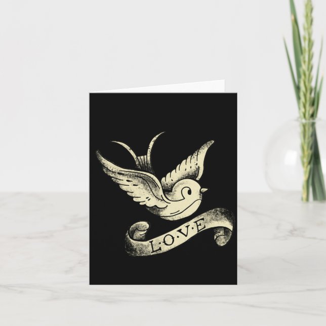 Love Sparrow Vintage Tattoo Design  Card (Front)