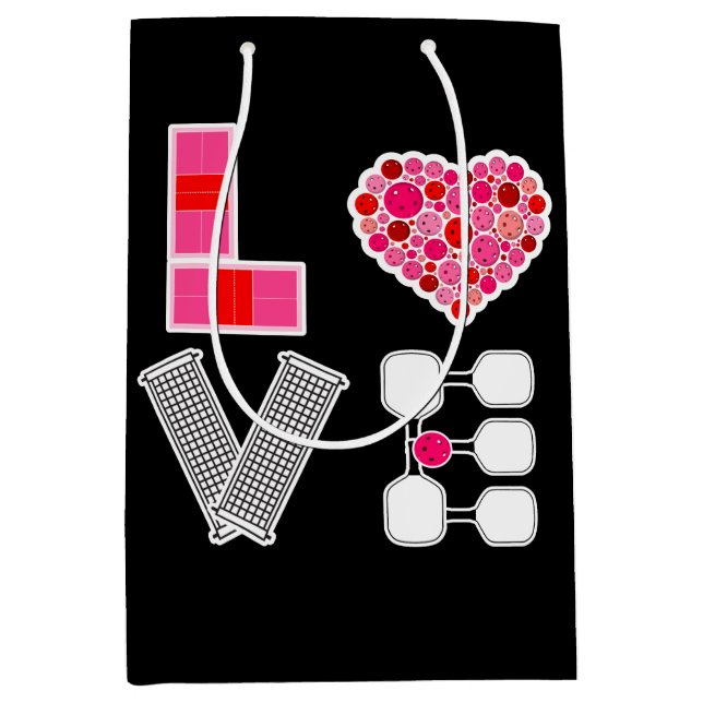 Love Spelled with Pickleballs Courts Net Paddles Medium Gift Bag (Front)