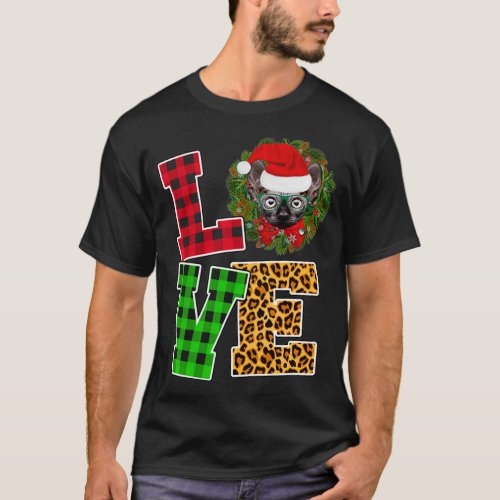 Love Sphyn Cat Santa Hat Leopard Funny Christmas X T_Shirt