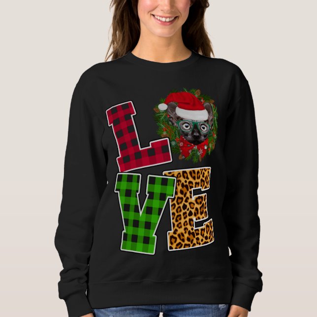 Love Sphynx Cat Santa Hat Leopard Funny Christmas  Sweatshirt (Front)