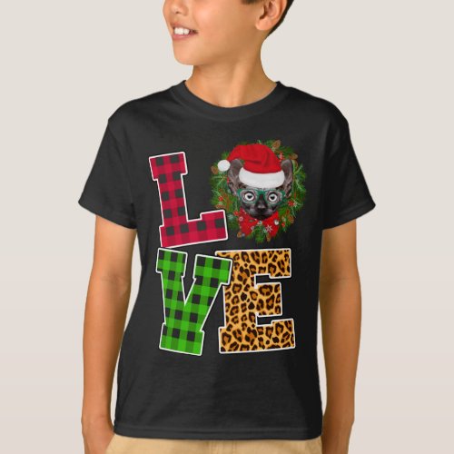 Love Sphynx Cat Santa Hat Leopard Funny Christmas  T_Shirt