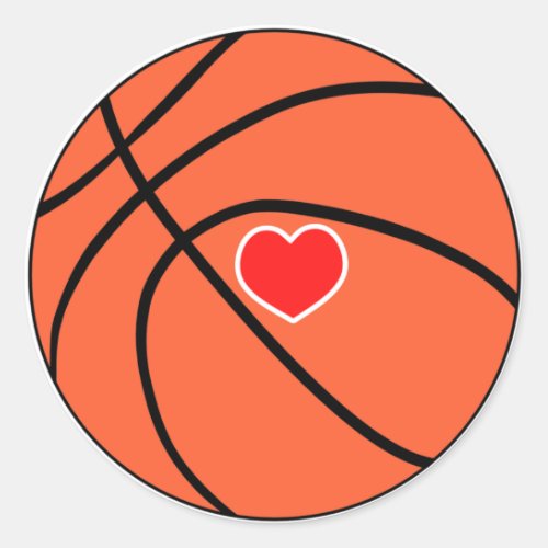 Love sport Basketball Ball with heart Classic Round Sticker