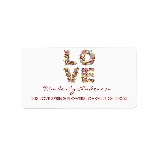 LOVE Spring Flowers Bridal Shower Address Labels (Front)