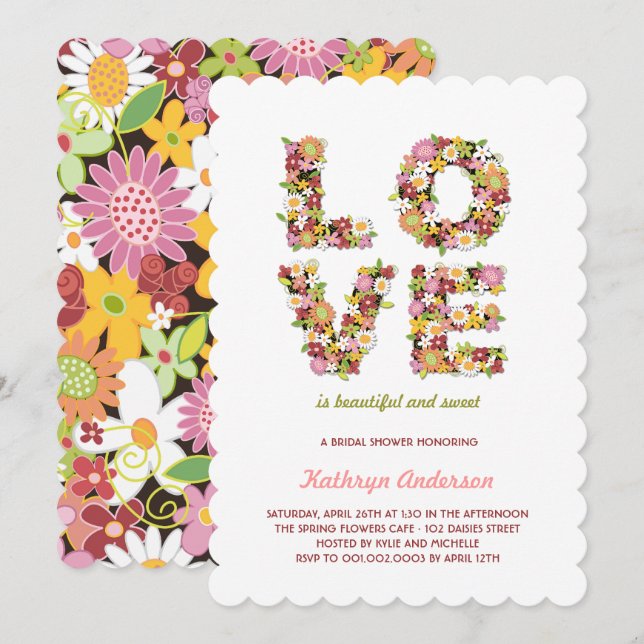 LOVE Spring Flowers Bridal Shower Party Invite (Front/Back)