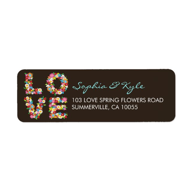 LOVE Spring Flowers Colorful Chic Wedding Address Label (Front)