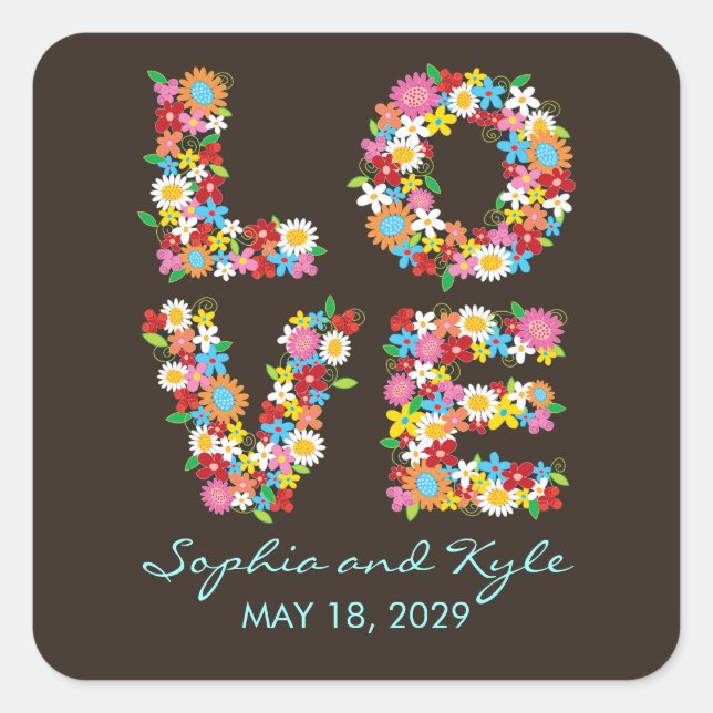 LOVE Spring Flowers Garden Chic Wedding Sticker (Front)