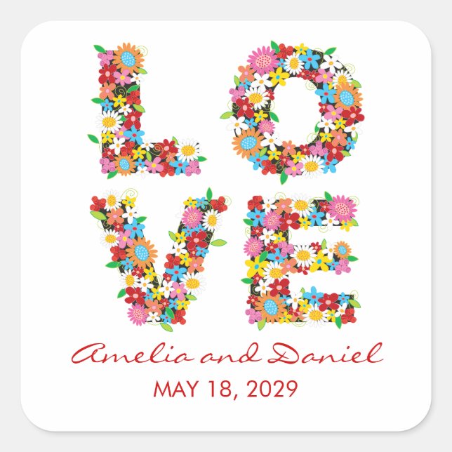 LOVE Spring Flowers Garden Chic Wedding Stickers (Front)