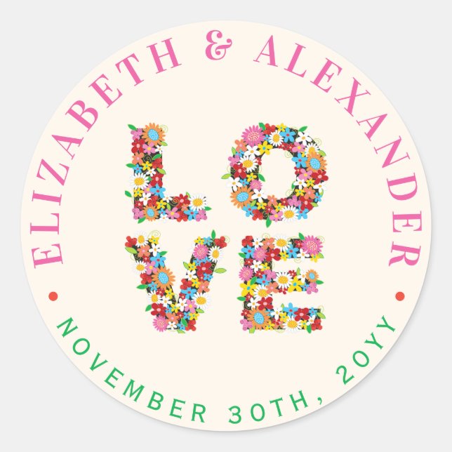 LOVE Spring Flowers Garden Chic Wedding Stickers (Front)