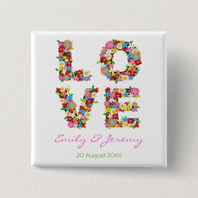 LOVE Spring Flowers Wedding Favor Gift Button (Front)