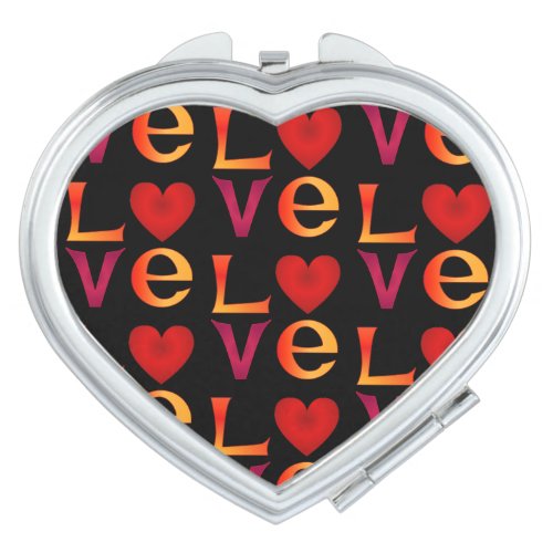LOVE Square Lettering Ombre Red  Yellow on black Compact Mirror