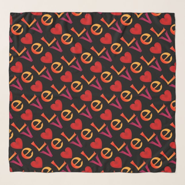 LOVE Square Lettering Red & Yellow black diagonal Scarf (Front)