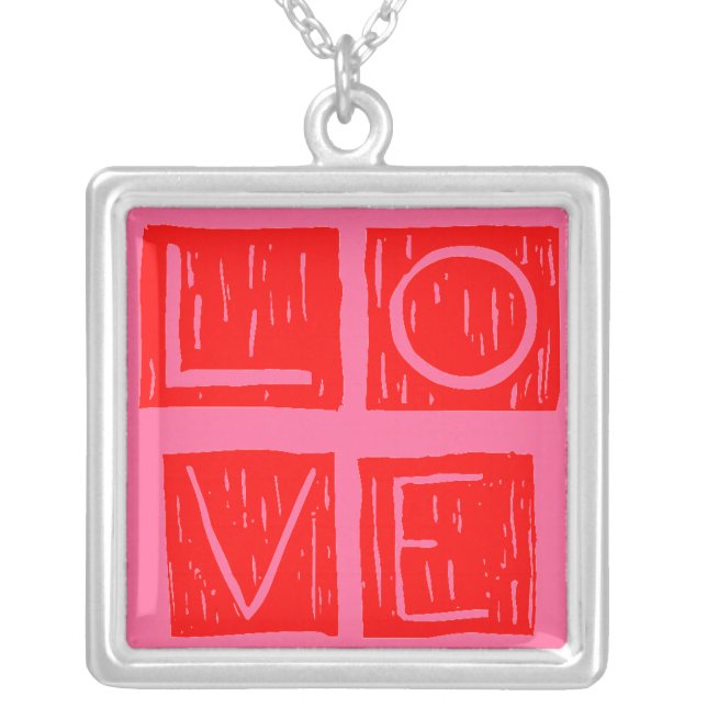 LOVE Square Silver Plated Necklace (Front)