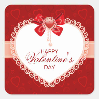Love Square Stickers with Heart & Bow
