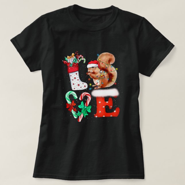 Love Squirrel Lover Costume Adult Xmas Pajamas Pla T-Shirt (Design Front)