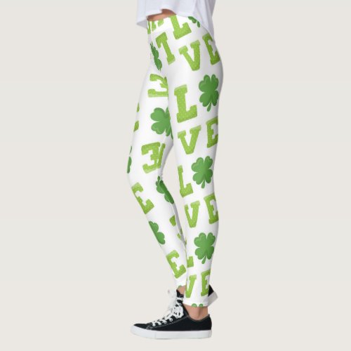 Love St Patricks Day Clover Leggings