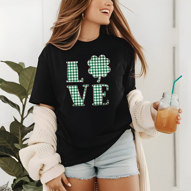 Love St Patrick's Day Green Plaid Shamrock Tri-Blend Shirt (Creator Uploaded)