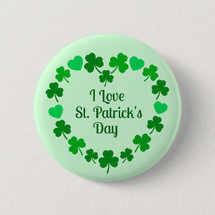 Love St. Patrick's Day Shamrock and Heart Wreath Button