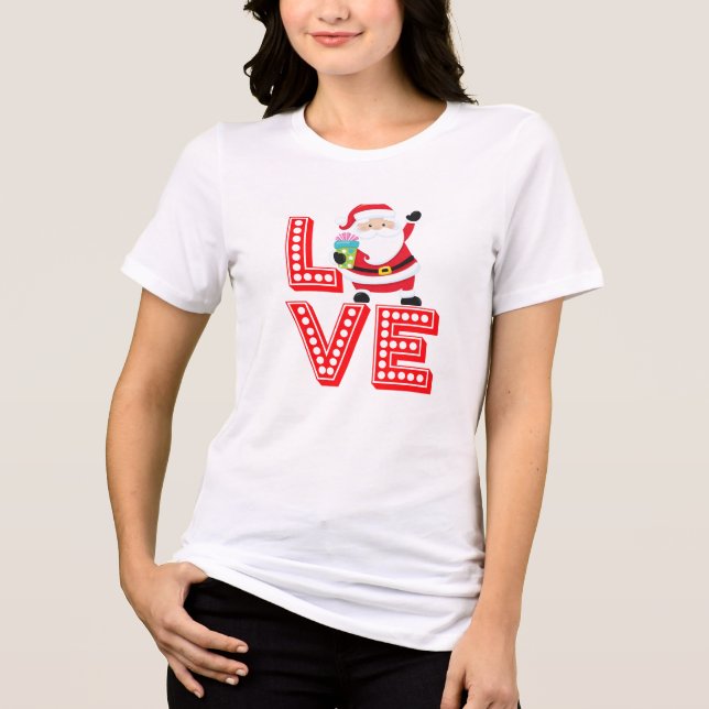 Love Stacked Design Santa Christmas Tri-Blend Shirt (Front)