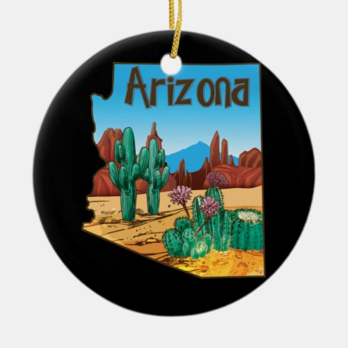 Love State Of Arizona Map Blooming Cactus Flowers Ceramic Ornament