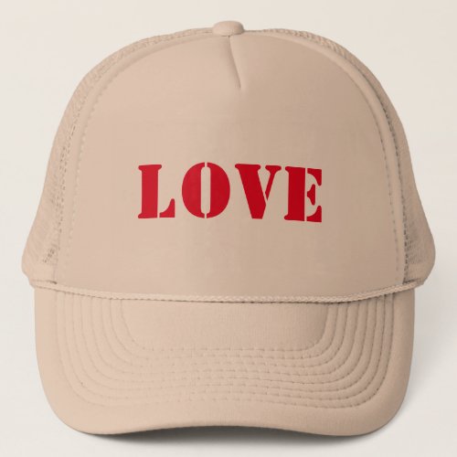 LOVE stencil font red text template  Trucker Hat