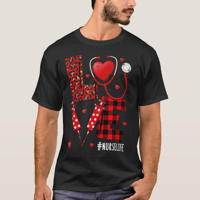 LOVE Stethoscope Heart Nurse Funny Valentine Day T-Shirt (Front)